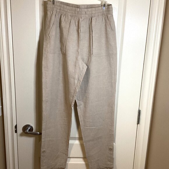 Joe Fresh Women's Linen Cotton Pants Pull-on Roll-up Legs Size M Pockets Comfy - Picture 1 of 8